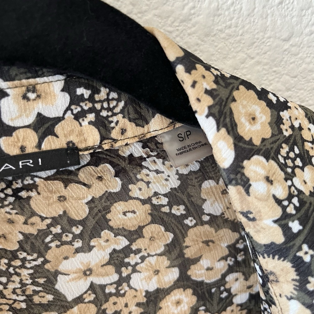Tahari Women's Blouse Size S Black Floral Chiffon Ruffles Romantic Cottage Fairy - Picture 3 of 15
